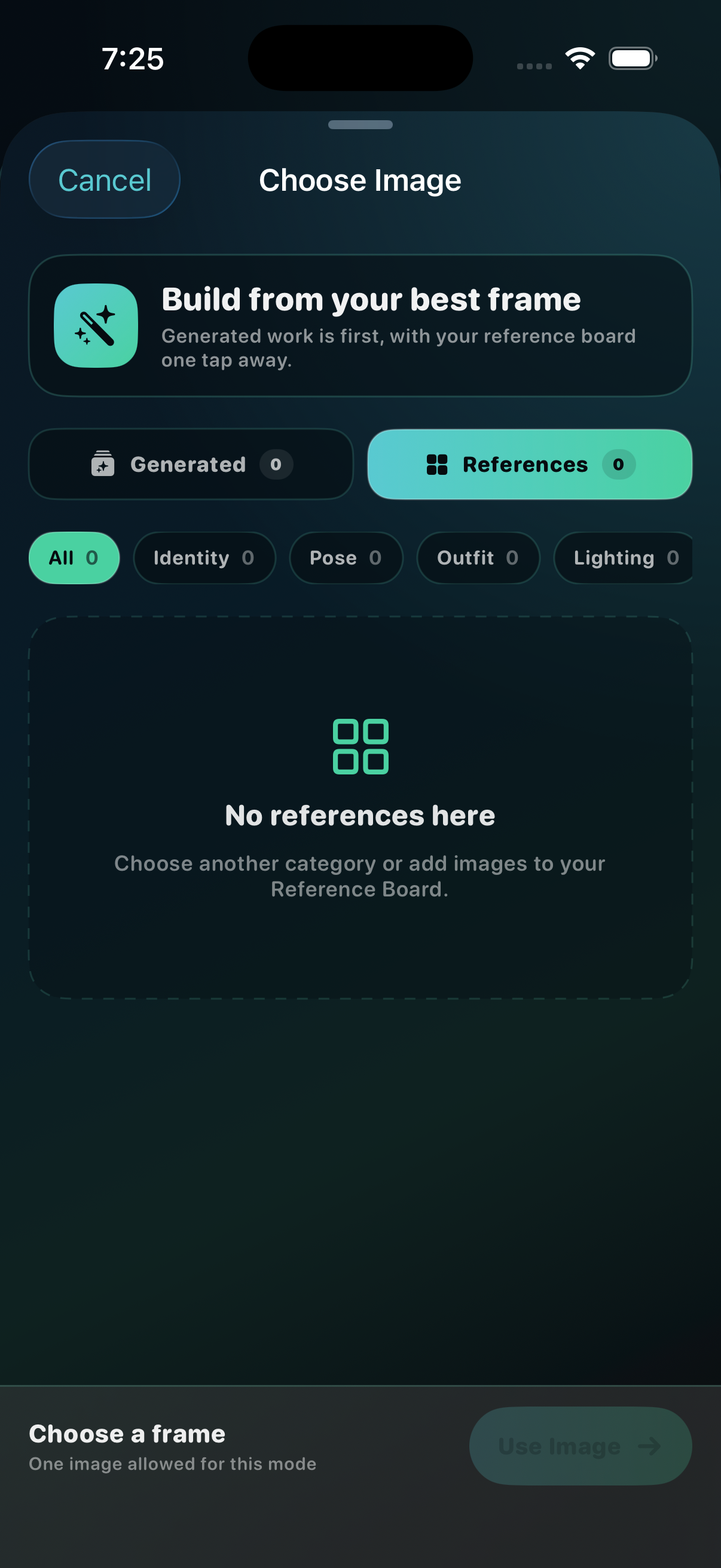 DreamForge visual reference category picker